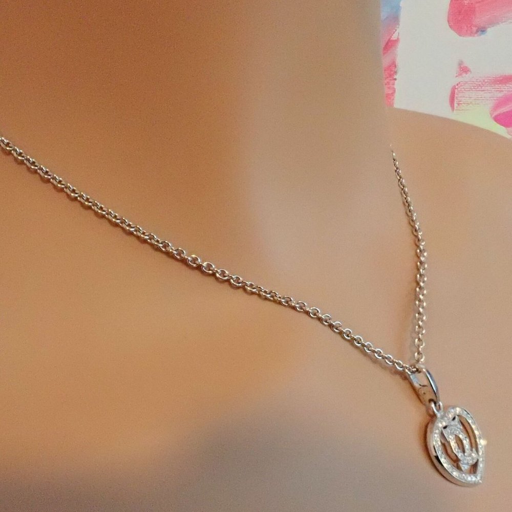 Authentic! Cartier Double C Heart 18k White Gold Diamond Pendant Necklace - Picture 10 of 11